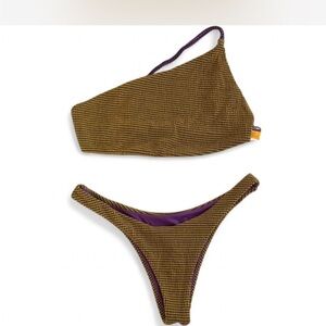 Agua Bendita Purple and Gold Bikini Set